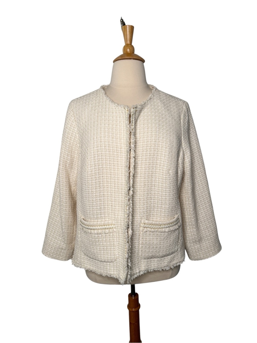 Talbots Cream Gold Fringe Lady Jacket Size 20W